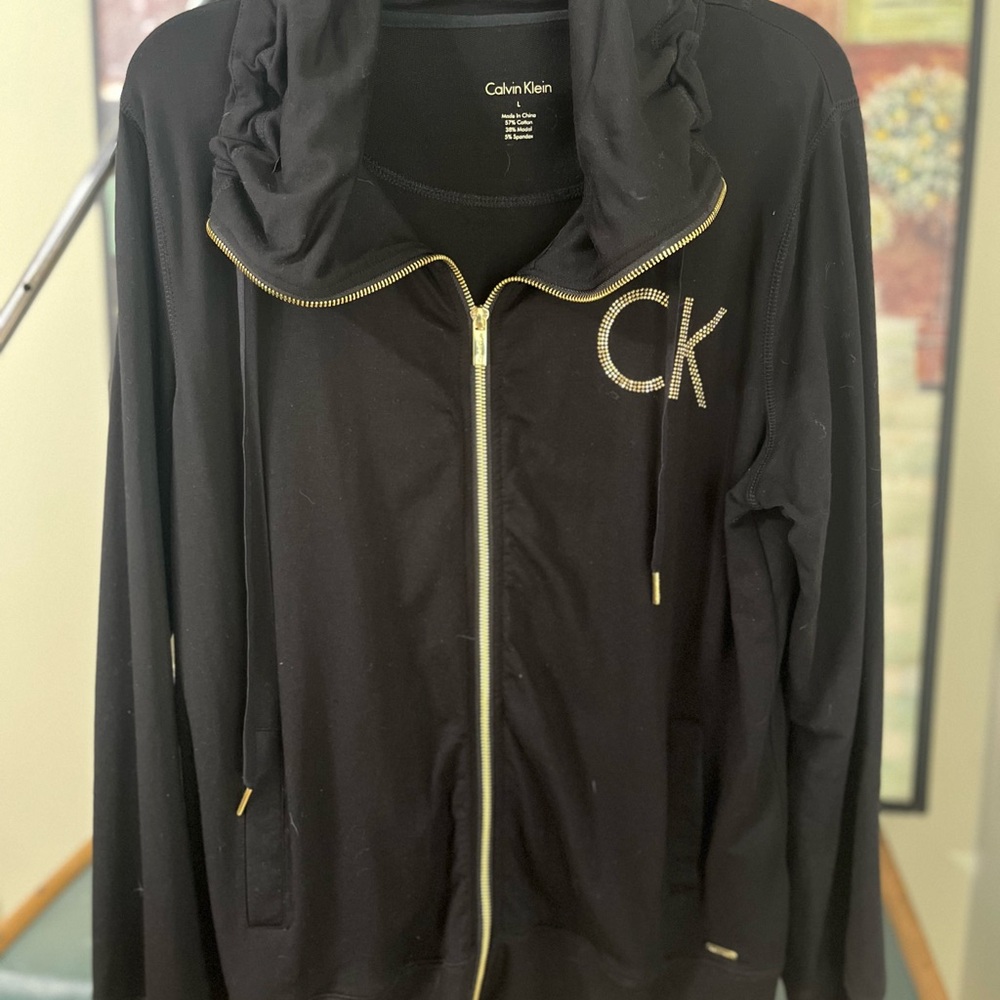 Calvin Klein Black Bomber Jacket with Gold Accents